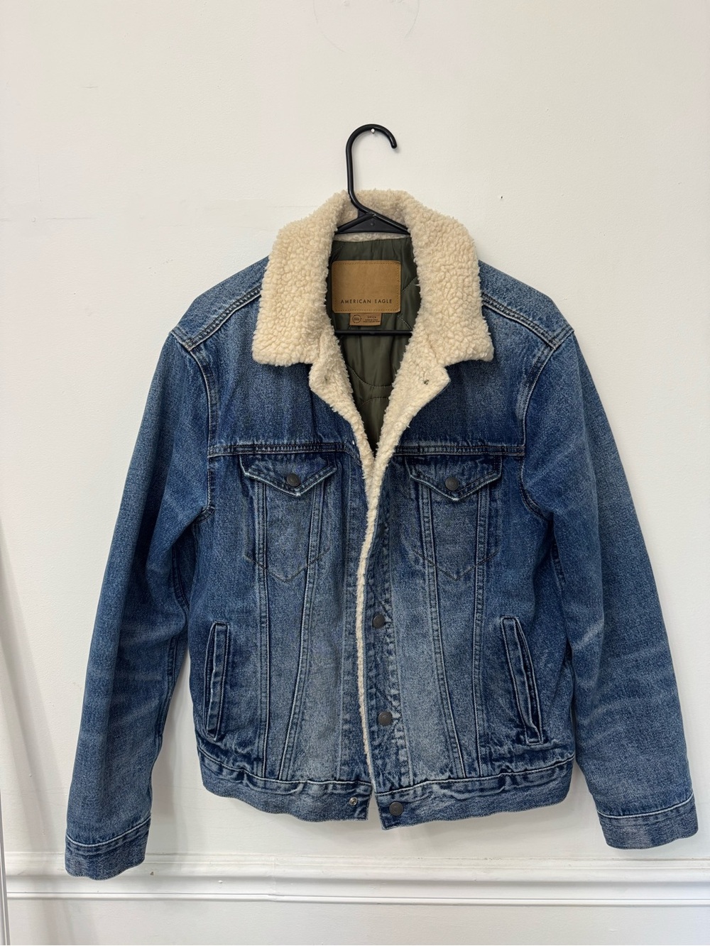 American Eagle Outfitters Blue Denim Sherpa-Trim Jacket